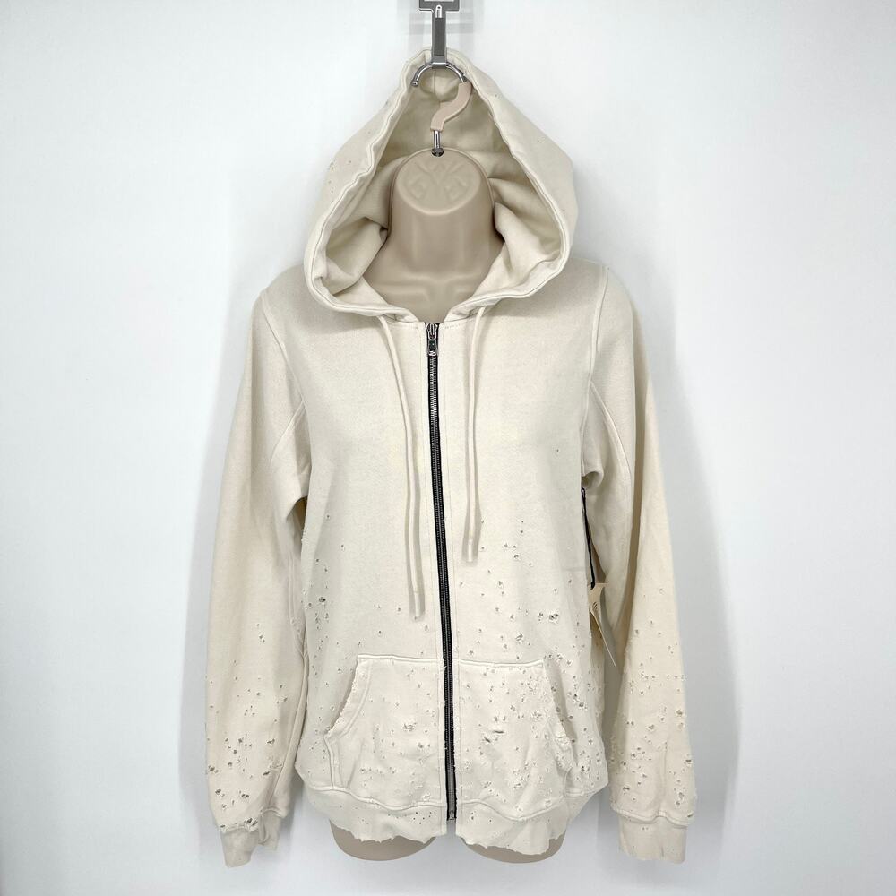 Cotton Citizen NEW Women's Distressed Hoodie in Bone Size M Long Sleeve Full Zip